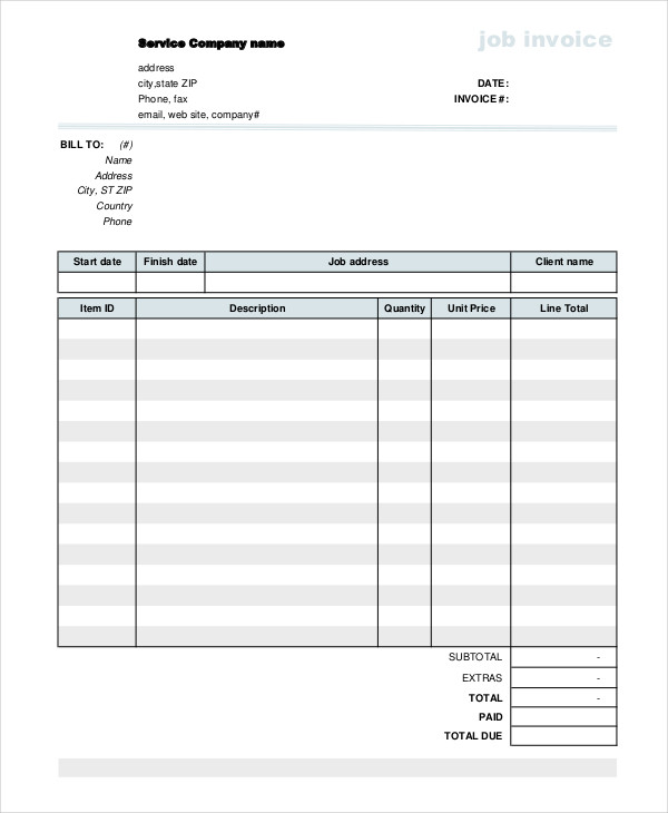 Blank Job Invoice