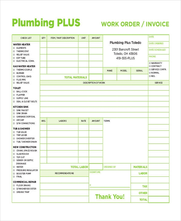 Blank Plumbing Invoice