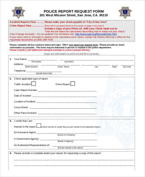 blank police report form