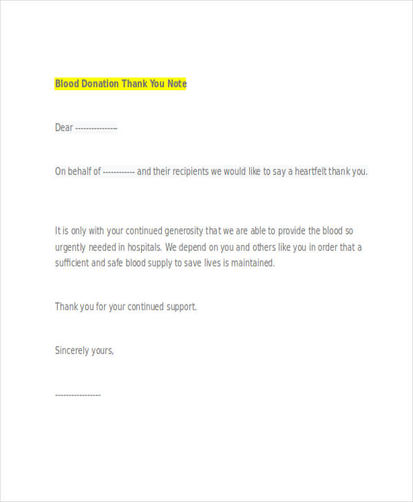 blood donation thank you note
