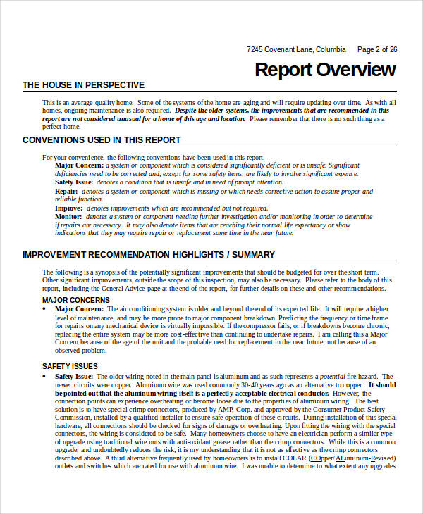 Inspection Report 50 Examples PDF MS Word Pages Google Docs 