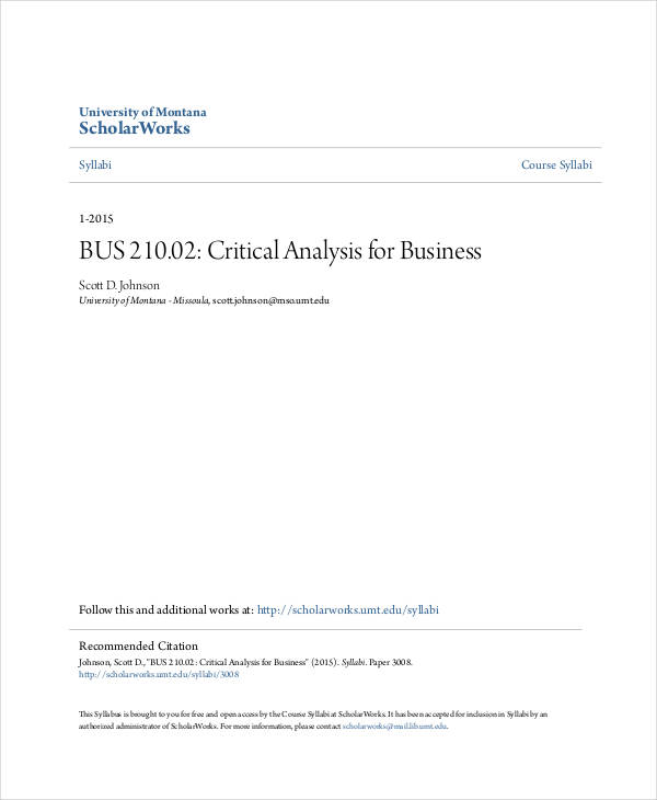 Business Critical Analysis