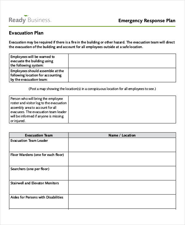 Emergency Response Plan Template For Small Business