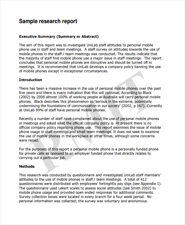 business research report sample pdf