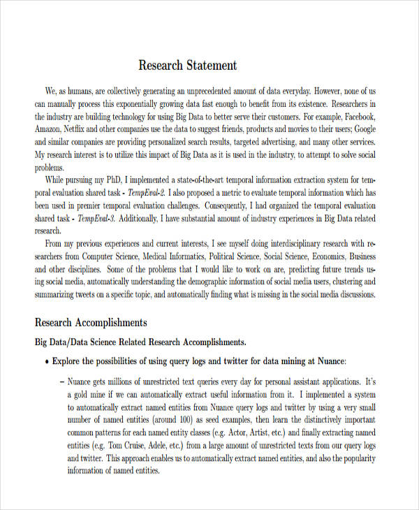 Business Research Statement Example