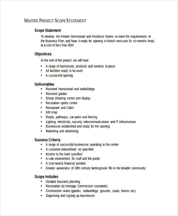 scope of operations business plan example