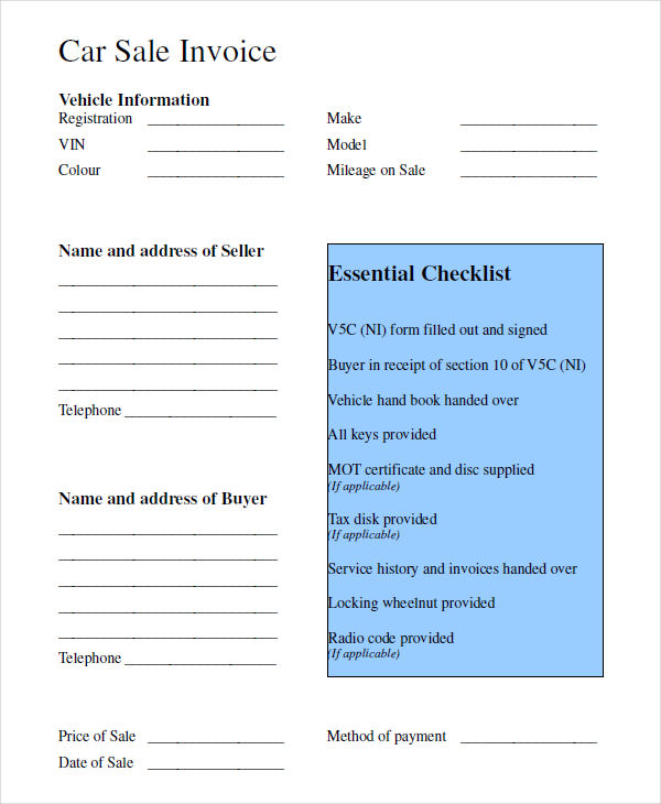 Car Sales Invoice Example