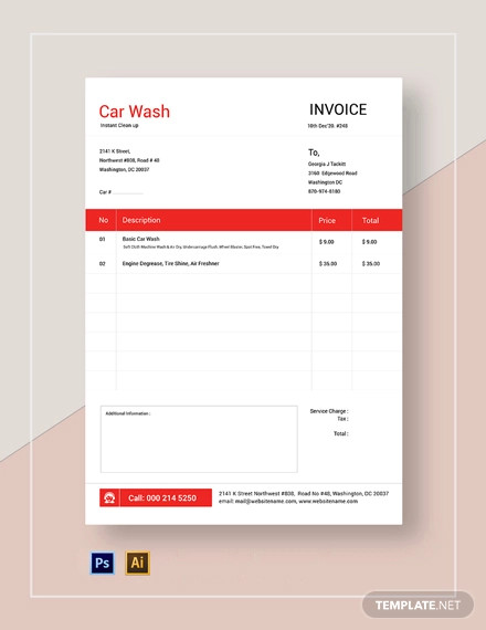 Car Wash Service Invoice Template