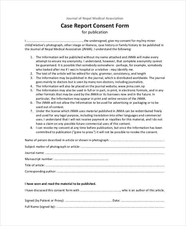case report consent form