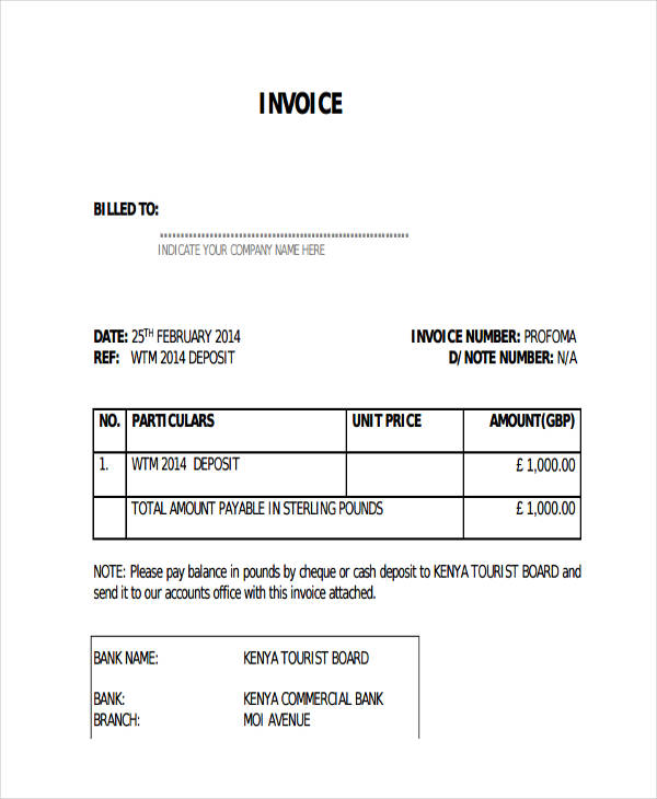 cash deposit invoice