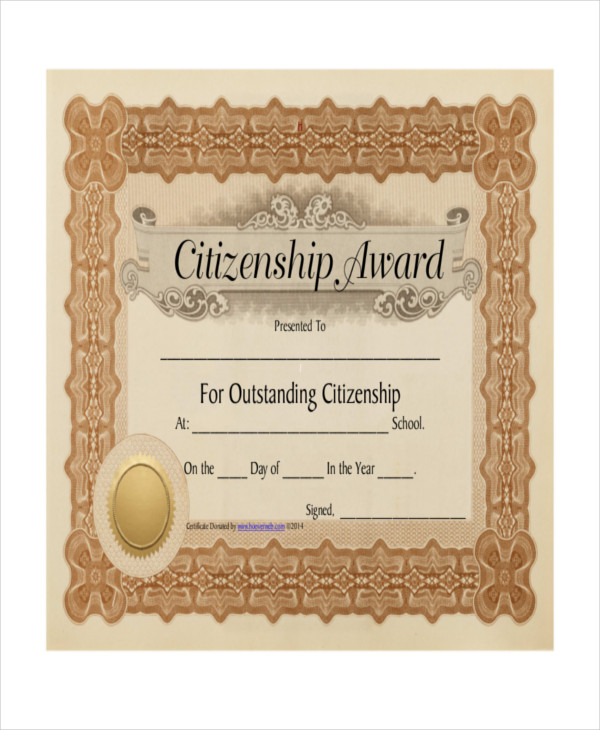 Citizenship Award Certificate