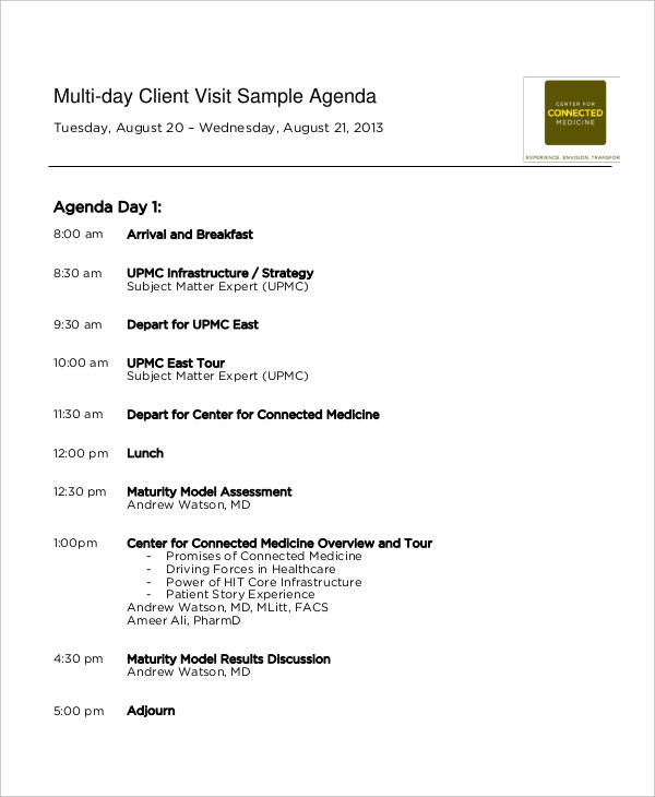 Free 5 Visit Agenda Examples Samples In Pdf Doc Examples