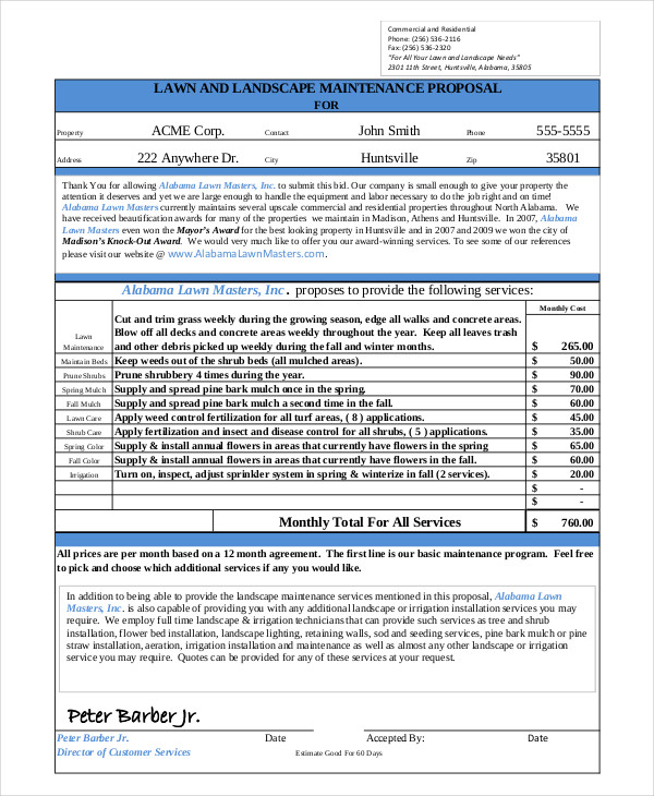 7+ Landscaping Proposal Examples in PDF Google Docs Pages MS Word
