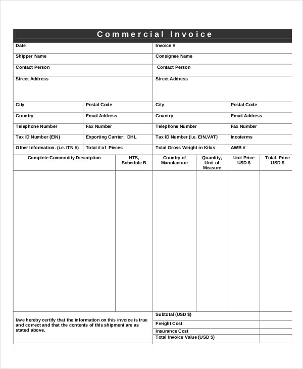 import commercial invoice template