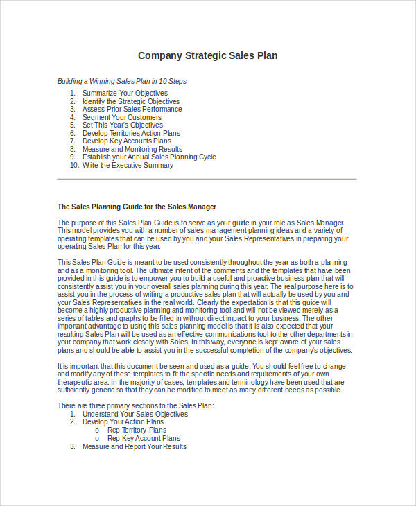 Company Strategic Sales Plan