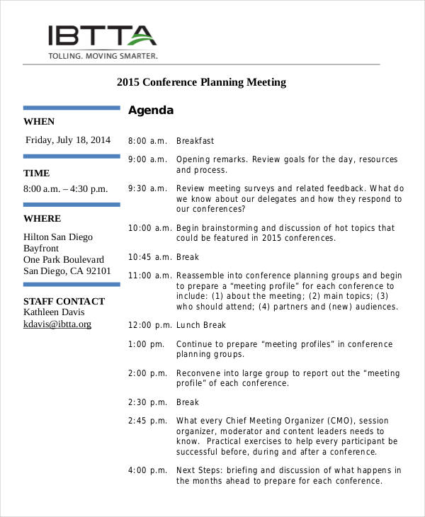 conference planning meeting agenda
