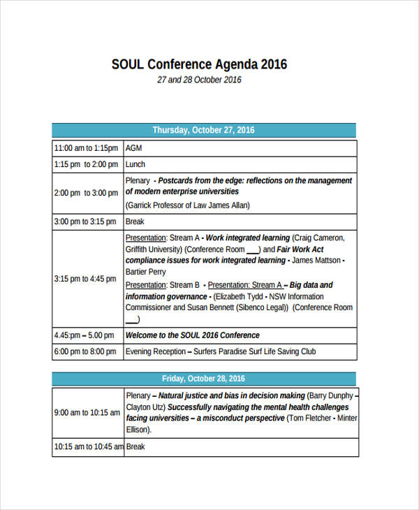 Conference Presentation Agenda