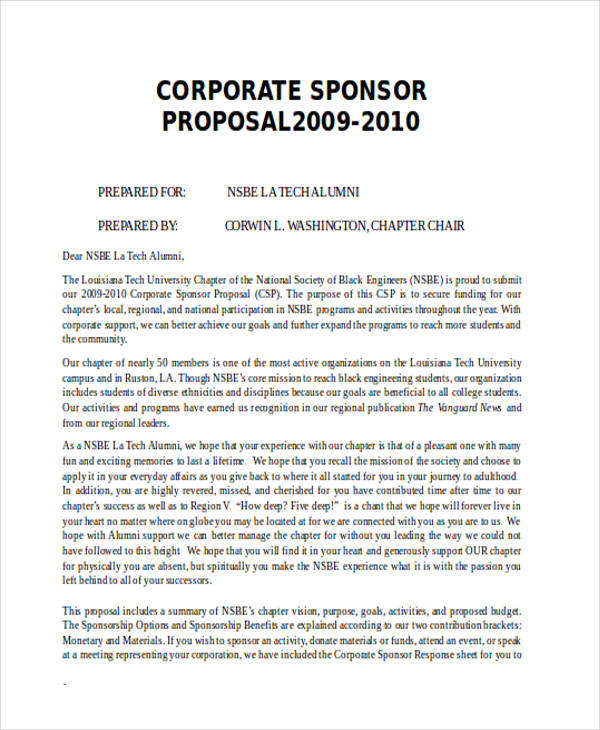 corporate sponsorship proposal