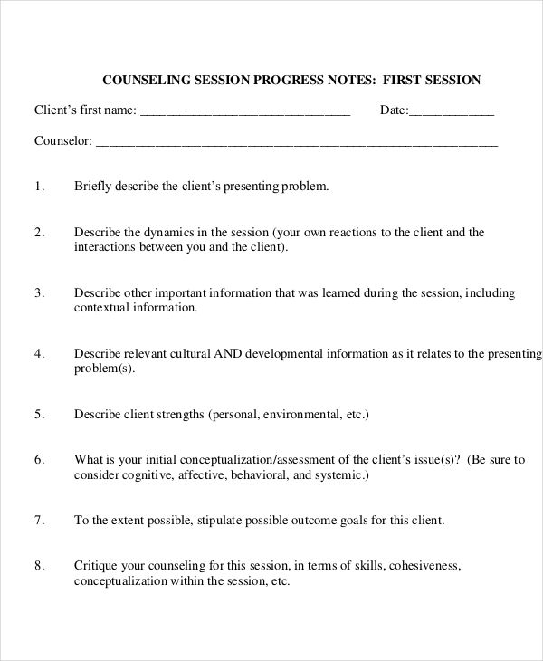 Counselling Session Notes Template