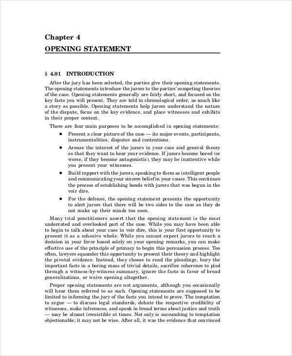 Opening Statement Template   Court Opening Sample 