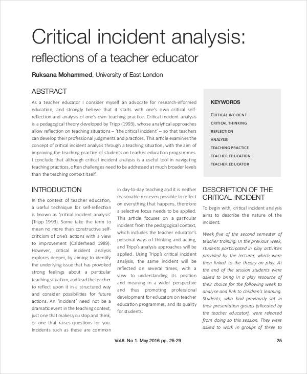 journal article review critical incidents assignment