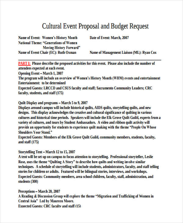 Cultural Event Proposal and Budget Request