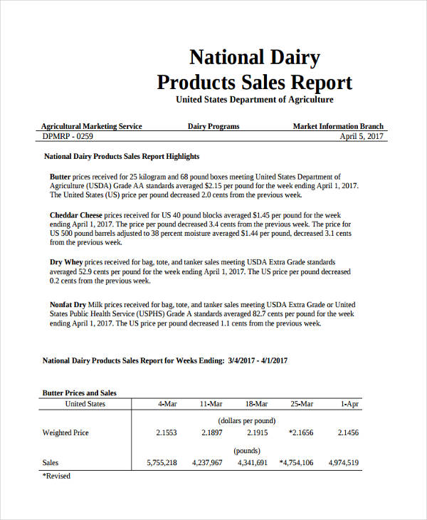 dairy product sales report
