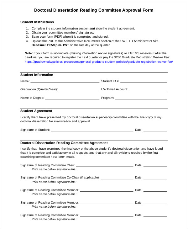 Dissertation proposal approval form