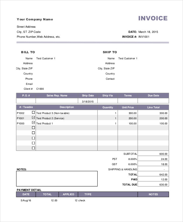 Payment Invoice - 7+ Examples, Google Docs, Google Sheets, Excel, Word ...