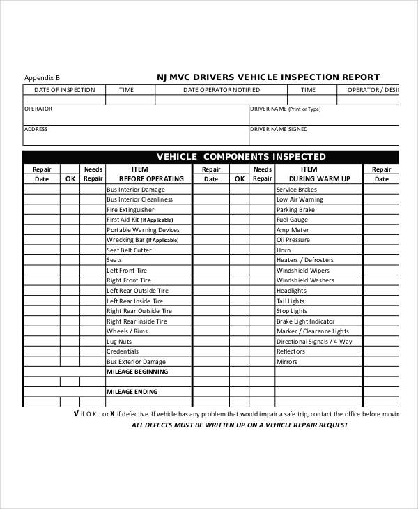 free vehicle condition report template
