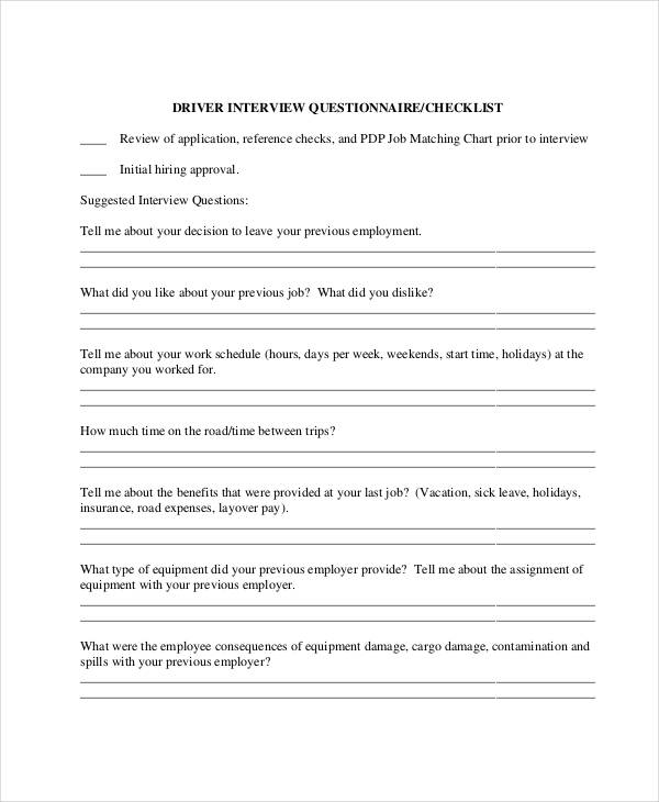 driver interview questionnaire