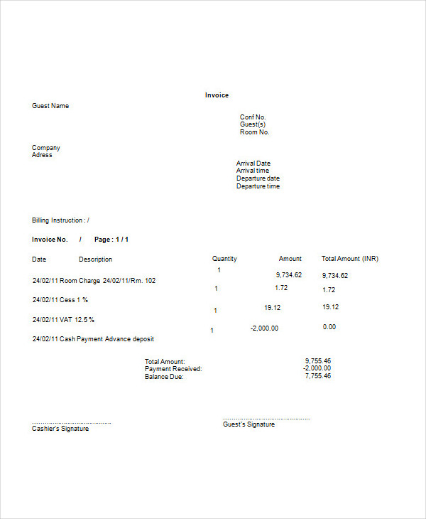 form for excel invoice Google  Examples Invoice Hotel Docs Samples in FREE & 17