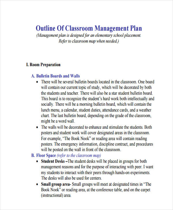 elementary classroom management plan
