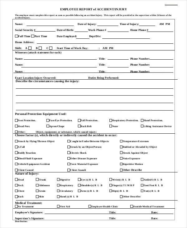 Employee Accident Report Sample