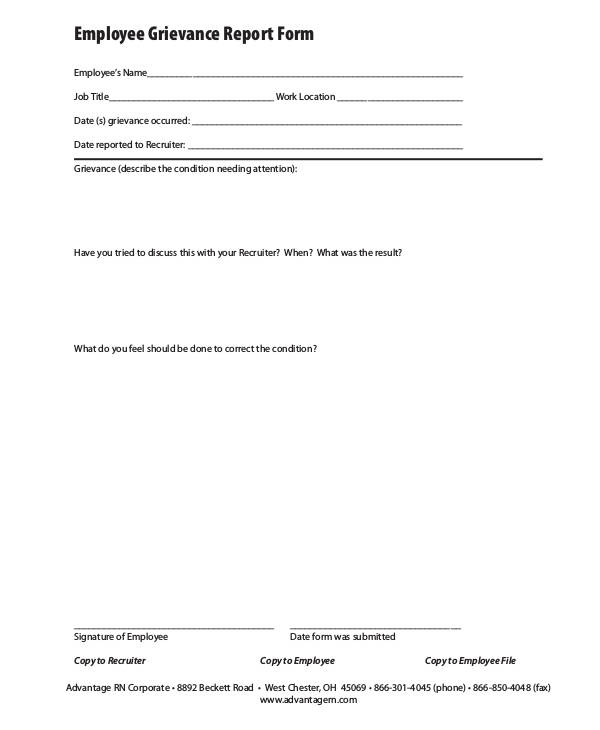 employee grievance report form