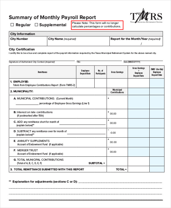 Employee Payroll Report Sample