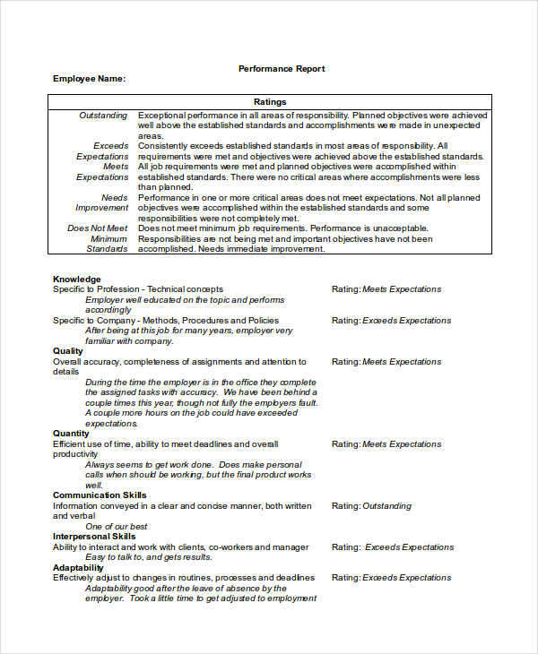 Performance Report 17 Examples Format Pdf Examples