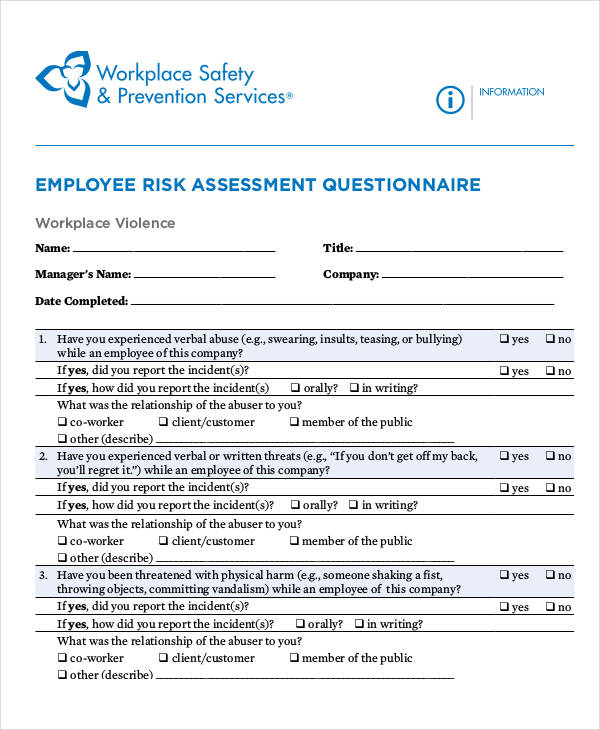 Free 34 Assessment Questionnaire Examples In Pdf Doc.