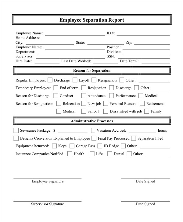 Employee Separation Report