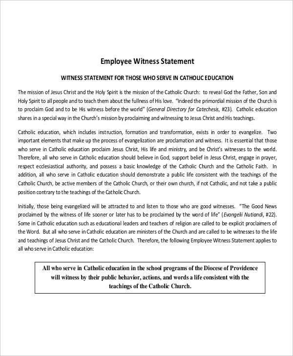 written witness statement example letter