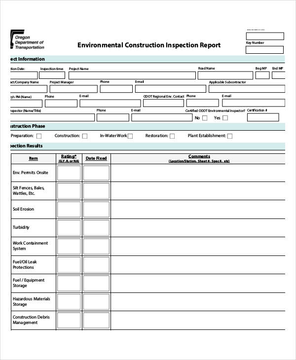 environmental construction inspection report