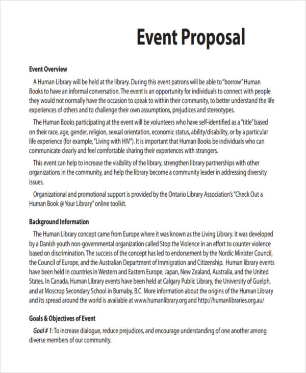 proposal event examples format example samples pdf
