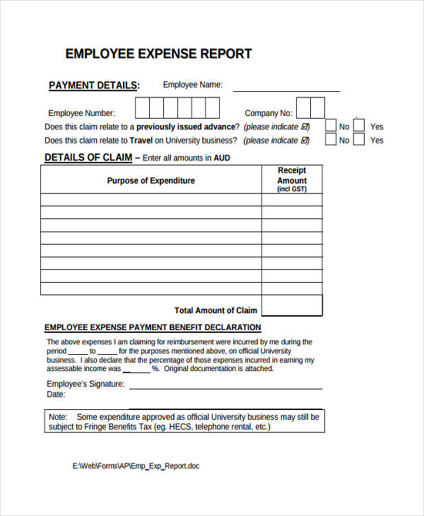 expense report of employee