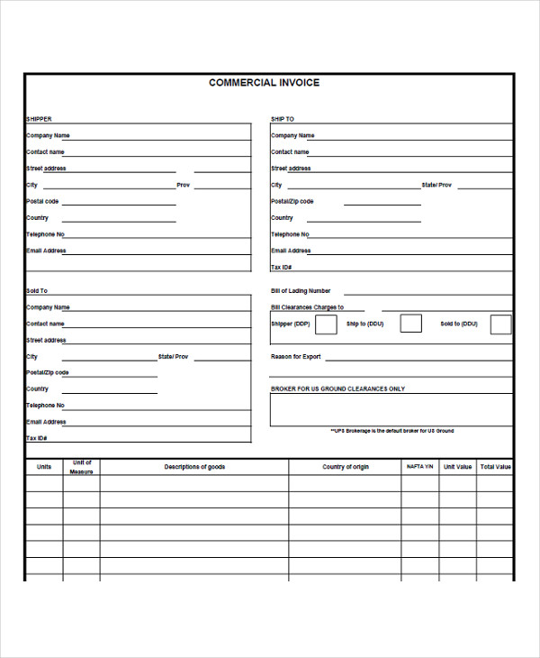 export commercial invoice