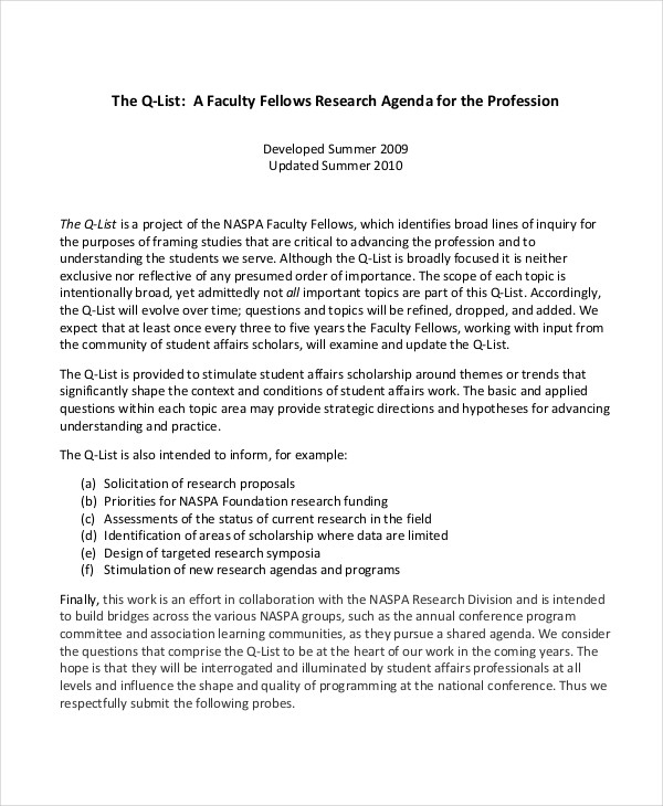 faculty research agenda