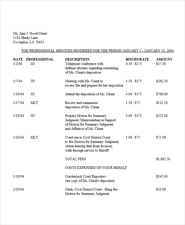 professional fees invoice format in word