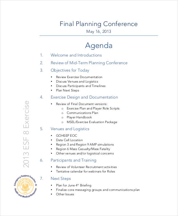 final planning conference agenda