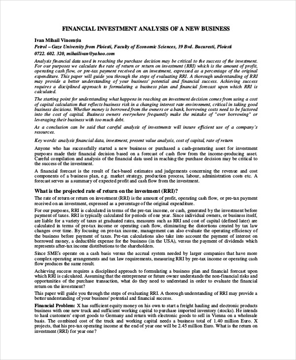 Investment Analysis 15+ Examples, Format, Pdf Examples