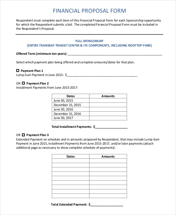 financial proposal form