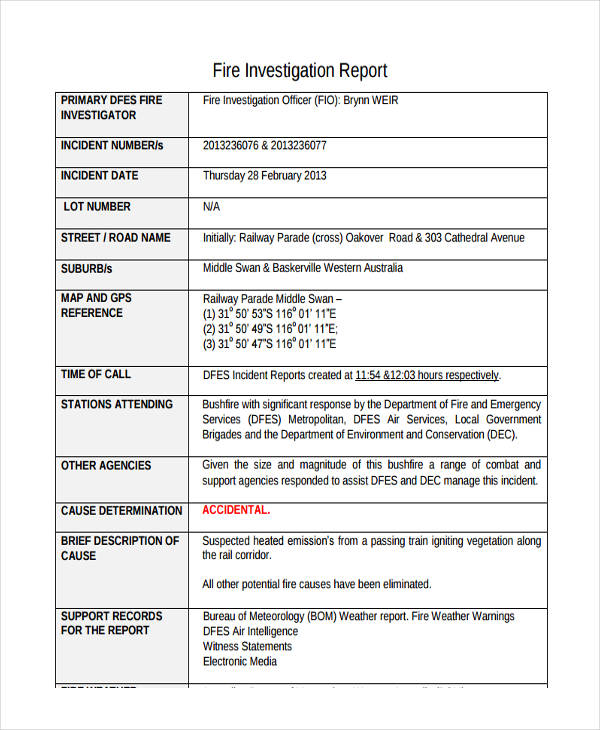 Fire Investigation Report